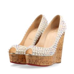 Christian Louboutin クリスチャンルブタン UNE PLUME SPIKES 140 KID オーロラスパイクスタッズ レザー ウェッジソール オープントゥパンプス レディース 36 アイボリー スペイン製