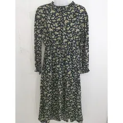 ◇ w closet ダブルクローゼット 花柄 ウエストゴム 長袖 ロング ワンピース 表記なし ブラック ホワイト系 レディース  【1203080000086】