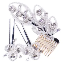 髪飾り コーム かんざし 簪 振袖 成人式 ヘッドドレス 3点 キラキラ 髪留め パール 銀 日本製 ウエディング 着物 和装 洋装 袴 訪問着 結婚式 パーティ フォーマル 17536 t894　Si