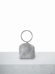 バッグ レディース ドレスバッグ ラインストーン装飾クラッチバッグ、非対称形状のパーティーバッグ、洗練されたラウンドハンドル、メイクアップバッグ、ヨーロッパ・アメリカンスタイルの女性ハンドバッグ、パーティーのプロム