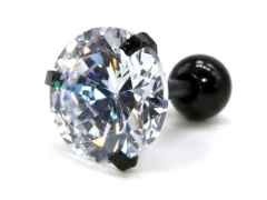 ボディピアス 18G ストレートバーベル 立爪ストーン(ブラック)(ストーン8mm)【10】