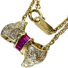 【NINA RICCI/ニナリッチ】リボンモチーフ ルビー 0.29ct ダイヤモンド 0.35ct ネックレス K18ゴールド 18金  6.6g 41cm レディース 【中古】【真子質店】【NN】
