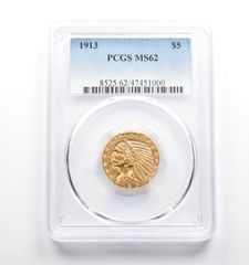 MS62 1913年 5ドル インディアンヘッド ゴールド ハーフイーグル PCGS 