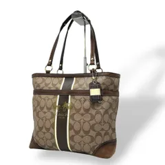 良品 1209 Coach トートバッグ ヘリテージストライプ シグネチャー 茶