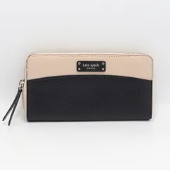 良品 ケイトスペード レザー ベージュ×ブラック シルバー金具 レディース長財布 2000000 NSK INU