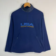 90s POLO SPORT RALPH LAUREN ポロスポーツ ラルフローレン ハーフジップ フリースジャケット プルオーバー ハイネック ロゴ刺繍 USA 紺 ネイビーブルー メンズ Sサイズ 古着 ストリート Y2K