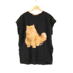 美品 MUVEIL ミュベール ネコプリント ノースリーブTシャツ 36 コットン100％ 猫 トップス レディース AC1548A30 【中古】
