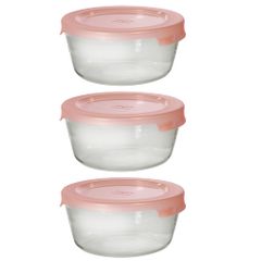 【人気商品】日本製 透明サーモンピンク MST-2408-TSP 食洗機OK 電子レンジOK 3個セット 600mL 丸 保存容器 耐熱ガラス製 HARIO(ハリオ)