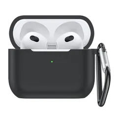 【数量限定】第3世代 2021 専用カバー エアーポッズ ケース シリコン 3 保護 カラビナ付き AirPods ワイヤレス充電対応 (ブラック) NIMASO NEC21J357
