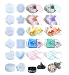 ★即日発送★siawadeky 収納ケース シリコンモールド 6点セット 蓋付き 収納ボックス モールド 手作り工芸品 型 おしゃれ UVレジン型 再利用可能 ジュエリー収納 小物入れ エポキシモールド 宝石箱 抜き型 DIYツール 手芸材料 プレゼント