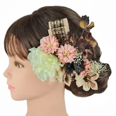 髪飾り リボン 卒業式 袴 花 ２点セット 白 クリーム色 ベージュ ピンク 茶 ゴールド ベロア つまみ細工 造花 カスミソウ ビー No.9-5282