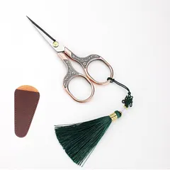 桜のエンボス加工入りミニハサミ 9.4cmX4.7cm 40g ブロンズ ハサミ ミニ はさみ コンパクト アンティークハンドメイドシザー（保護ケース付