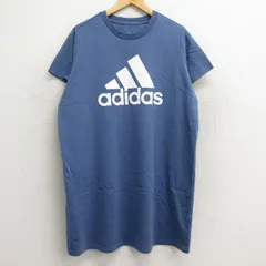古着 アディダス adidas 半袖 Tシャツ ワンピース レディース ビッグロゴ コットン クルーネック 薄紺 ネイビー 24jul24 中古