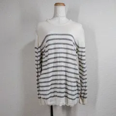 【ナノユニバース】ニット　セーター　麻100％　リネン　L　ボーダー　フレンチリネン　白　グレー　自宅洗濯可能　レディース　チュニック