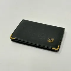 ★M7 dunhill ダンヒル 本革 レザー 名刺入れ カードケース パスケース 二つ折り コンパクト ロゴ金具 ゴールド金具 ブラック メンズ レディース