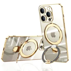 JOOBOY iPhone 15 Pro Max 用 ケース MagSafe対応 クリア リング付き メッキ仕上げ レンズカバー付き ソフトTPU 耐衝撃 傷に強い背面 ワイヤレス充電 ストラップホール付き アイフォン 15 プロマックス 磁気カバー (iPh
