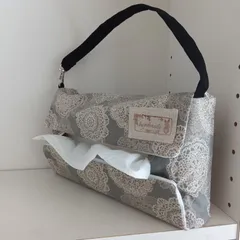 ハンドメイド吊り下げ横向きBOXティッシュケース(グレーレース)