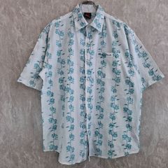 SOHK SCHOOL OF HARD KNOCKS スクールオブハードノックス インサイドアウト 花柄 ストライプ ロゴ刺繍 胸ポケット ラウンドカット ホワイト　白 L シャツ
