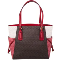 【MICHAEL KORS】マイケルコース トートバッグ ボイジャー 30H3GV6T4B 手提げ レッド ブラウン アイボリー マルチカラー レディース 【中古品】USED-A 【9356】