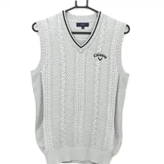 【超美品】キャロウェイ ニットベスト グレー×黒 ケーブル編み Vネック ロゴ刺しゅう ポリエステル100％ メンズ M ゴルフウェア Callaway