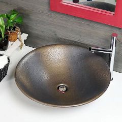 信楽焼 手洗い鉢 洗面ボウル 陶器 直径45cm 大型サイズ 金彩ソリ型(浅)手洗い鉢 tr-4091