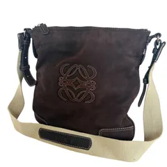 ★LOEWE (ロエベ) アナグラム ショルダーバッグ ダークブラウン スエード×レザー　ヴィンテージ
