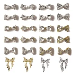 【新品未開封】 ネイルパーツ ストーン リボン 24個セット リボン パーツ 大きめ 立体 ラインストーン ジュエリー ゴールド シルバー ネイルアートパーツ