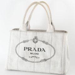 PRADA　プラダ　カナパ　ハンドバッグ　トートバッグ　ホワイト　デニム　グレーステッチ　キャンバス　ゴールド金具　メンズ　レディース
