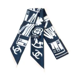 【栄】シャネル AA8527 ヘアバンド シルク100% スカーフ ネイビー ピンク ホワイト 小物 アクセ その他 箱