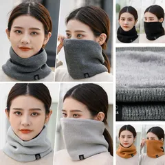 在庫処分中 [グレー] ネックウォーマー スヌード マフラー ニット 裏起毛 裏ファー ボア 防寒 メンズ レディース 保温 スポーツ