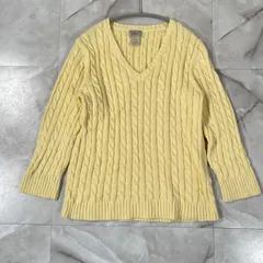 L.L.Bean エルエルビーン　90s???00s Vネックケーブルニットプルオーバー　イエロー　S コットン