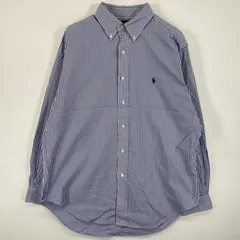 古着 90's/90年代 ラルフローレン RALPH LAUREN 長袖シャツ ボタンダウン ロゴ刺繍 ワンポイントロゴ 16 32/33  ブルー系 ストライプ メンズ