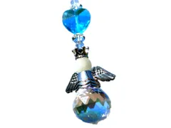 天使の サンキャッチャー ストラップ クリスタル キーホルダー(ブルー)