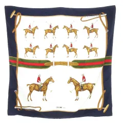 美品 セリーヌ スカーフ シルク ホース 馬 ホースビット ブラウン ブラック 美品 セリーヌ スカーフ シルク ホース 馬 ホースビット