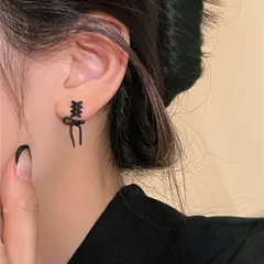 【新作入荷.ᐟ‪】リボンピアス 編み上げ 2way セパレート マットブラック 上品 オトナ 韓国 かわいい 女子