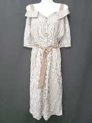 ◇ ◎ ⊂ REDYAZEL レディアゼル ストライプ柄 半袖 膝下丈 シャツ ワンピース サイズM ホワイト レディース E  【1507010009935】