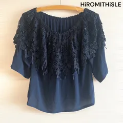 ヒロミシスル レース 半袖 紺 トップス
