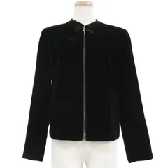 【美品】EMPORIO ARMANI エンポリオアルマーニ ブルゾン ジャケット アウター ブラック 黒 40(S) ショート丈 リボン ベルベット 22秋冬 おしゃれ シンプル 無地のサムネイル