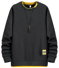 940-ダークグレー_XL [Bligo] プルオーバー 長袖 トレーナー メンズ Tシャツ クルーネックス 重ね着風 ビッグシルエット オシャレ 春 秋服 人気 柔らかい ブラック ポリエステル 部屋着 大きいサイズ ロングtシャツ パーカー カジュアル 快