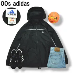 00s ヴィンテージ アディダス adidas フーデット ウィンド ジャケット ジャンパー パーカー 裏地 フリース O ブラック スポーツ カジュアル ウェア メンズ