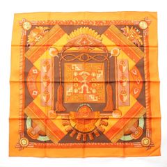 エルメス シルク カレ90 HUACA PIRU 神聖なるペルー スカーフ オレンジ【中古】