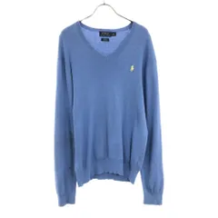ポロラルフローレン 長袖 Vネック コットン ニット M ブルー系 POLO RALPH LAUREN セーター メンズ
