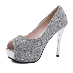 23.0 cm_シルバー [シダーエイト] 美脚 オープントゥ S36 ハイヒール レディース おしゃれ かわいい デート ウェディング 婦人 結婚式 パーティー お洒落 可愛い 大きい 人気 セクシー 大人 歩きやすい ブライダル ファッション ピンヒール