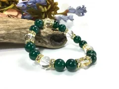 緑瑪瑙×水晶 パワーストーン ブレスレット 天然石  10mm（ゴールド）メンズ・レディース 男性・女性 数珠ブレス 開運  [3]