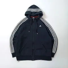 adidas アディダス フルジップパーカー スウェット スリーストライプス ロゴ刺繍 ブラック 4XO