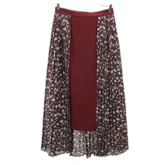 CLANE クラネ ミディ丈 ドロップフラワー プリーツレイヤード スカート 2 ブラウン×ボルドー レディース 古着