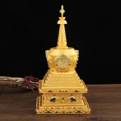 ストゥーパ パゴダ 置物 仏塔 卒塔婆 ゴールド チベット 仏教 黄金 幸福 スピリチュアル インテリア 玄関 オフィス 幸運 浄化 祈り 瞑想 神秘的 伝統的 縁起物