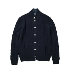 GRAN SASSO グランサッソ / ニットカーディガン スタンドカラー ケーブル編み ミドルゲージ ヴァージンウール カシミヤ ネイビー 399574のサムネイル