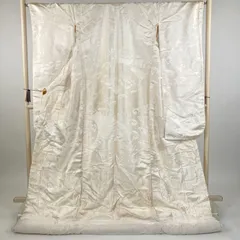 たんす屋 TANSU-YA 中古 リユース着物 打掛 白色 フォーマル 刺繍 鶴 松 波 絹 未洗い 【身丈】65cm【裄丈】178cm MS3553