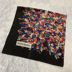 3-12.イヴサンローラン　レトロフラワーモチーフ　ヴィンテージスカーフ　ブラウン系
